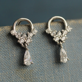 Silk Purse, Sow's Ear Sterling Silver Crystal Droplet Mini Hoop Stud Earrings