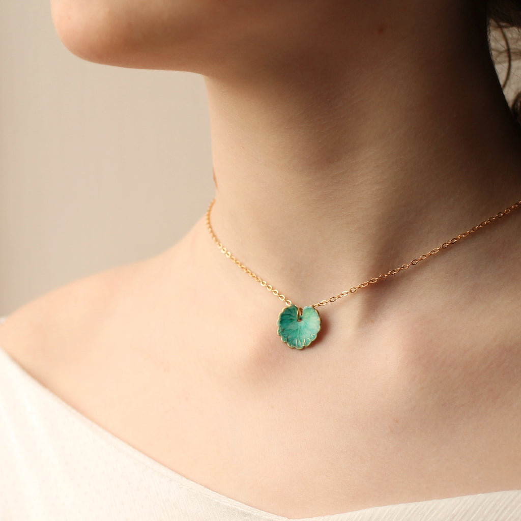 Silk Purse, Sow's Ear Turquoise Leaf Necklace on neck