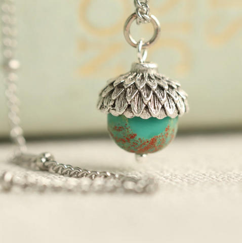 Silk Purse, Sow's Ear Turquoise Silver Acorn Necklace