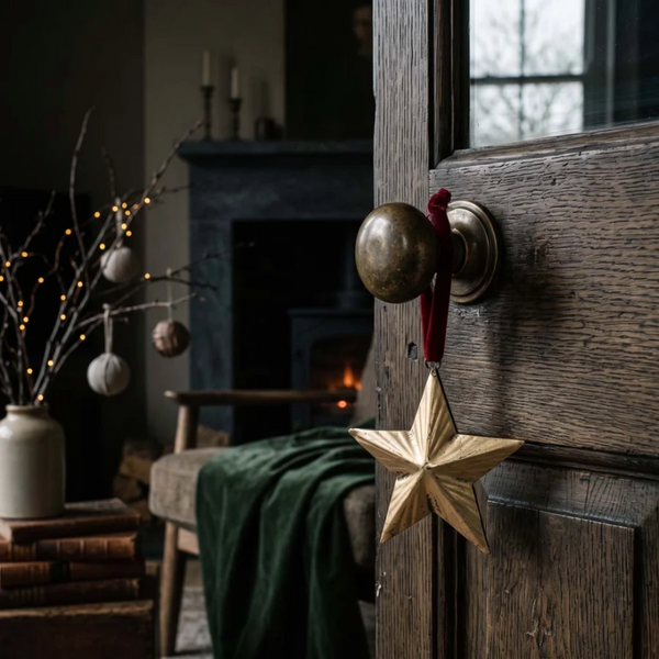 Small Gold Hanging Star Decoration with Red Ribbon