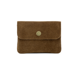 Small Suede Leather Button Purse - Brown