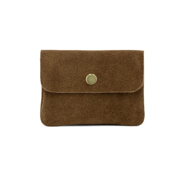 Small Suede Leather Button Purse - Brown