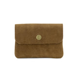 Small Suede Leather Button Purse - Dark Tan