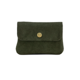 Small Suede Leather Button Purse - Olive Green