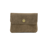 Small Suede Leather Button Purse - Taupe
