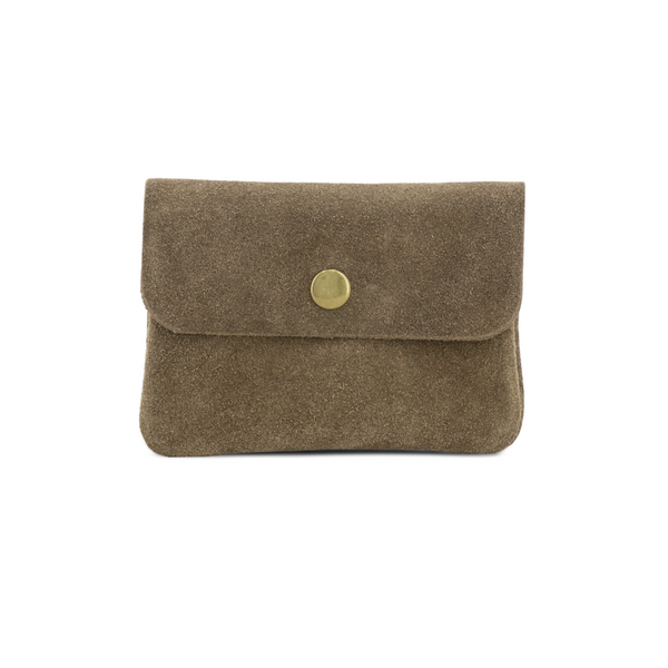 Small Suede Leather Button Purse - Taupe