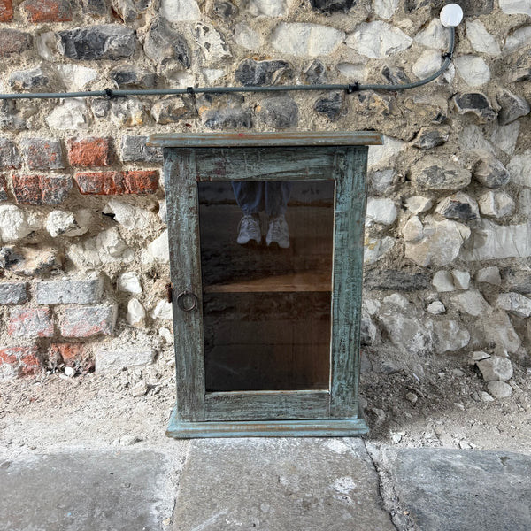 Small Vintage Indian Pale Blue Painted Wall Cupboard Main