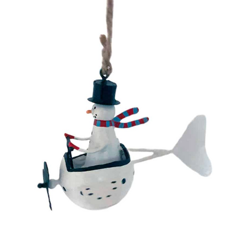 Snowman in a Round Airplane Decoration