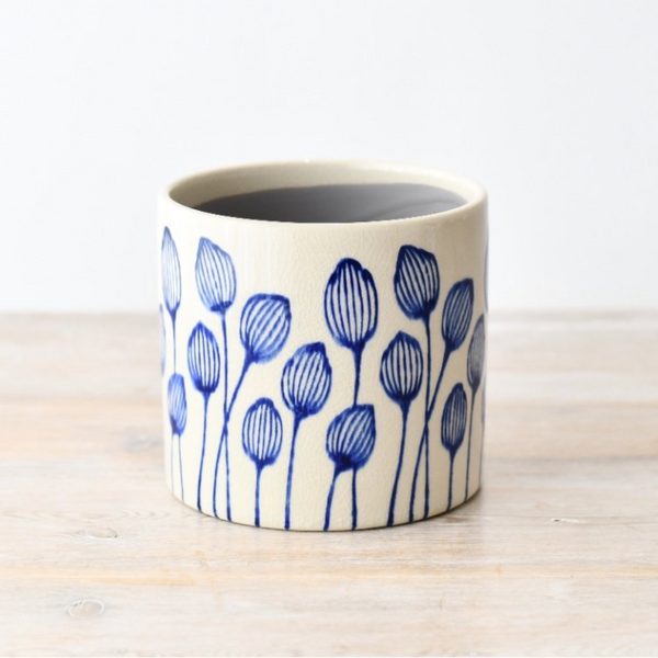 Stoneware Blue Leaf Planter