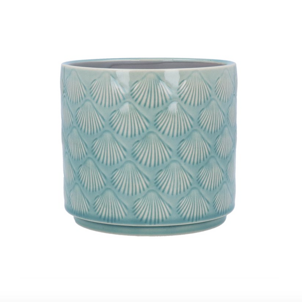 Stoneware Pot Cover Blue Shells