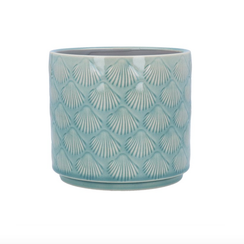 Stoneware Pot Cover Blue Shells