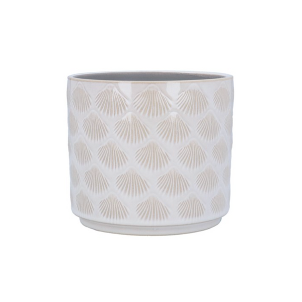 Stoneware Pot Cover 
 White Shells