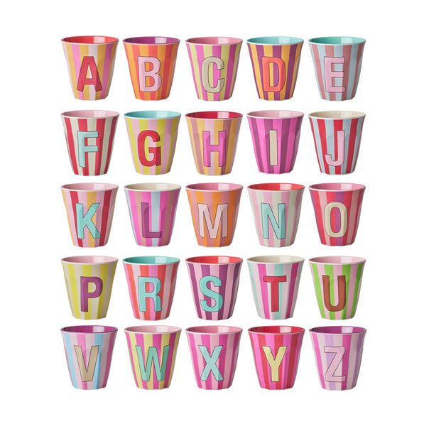 Stripe Pink Melamine Alphabet Cups - A to Z