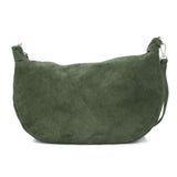 Suede Leather Half Moon Bag - Olive Green