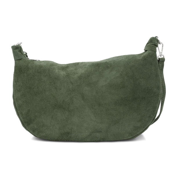 Suede Leather Half Moon Bag - Olive Green