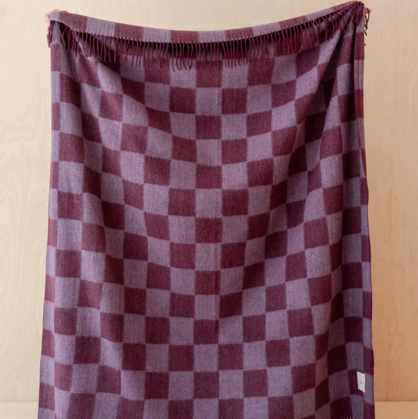 TBCO Recycled Wool Blanket - Burgundy and Blue Checkerboard