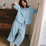 TBCo Cropped Cotton Pyjama Set Blue