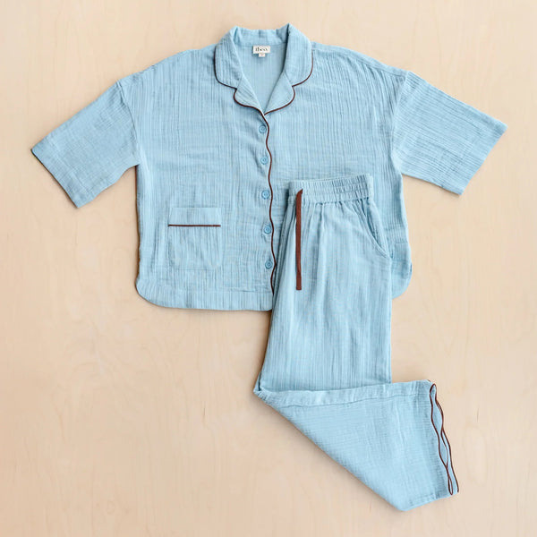 TBCo Cropped Cotton Pyjama Set Blue
