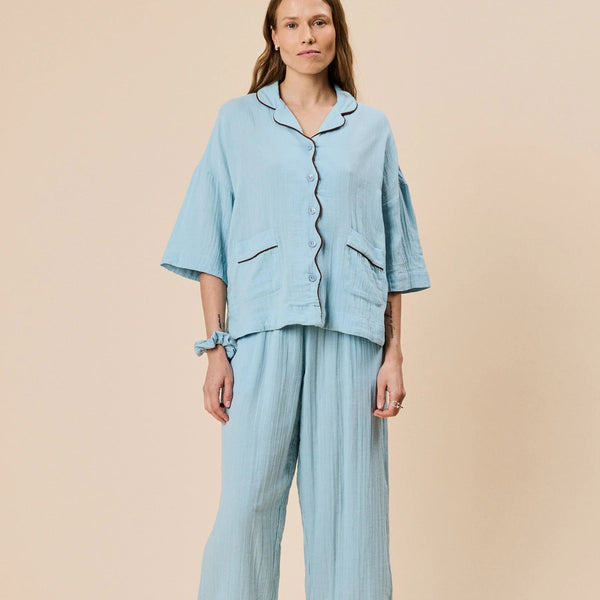 TBCo Cropped Cotton Pyjama Set Blue