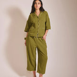 TBCo Cropped Cotton Pyjama Set Green