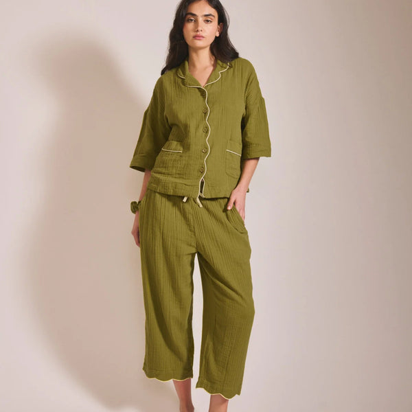 TBCo Cropped Cotton Pyjama Set Green