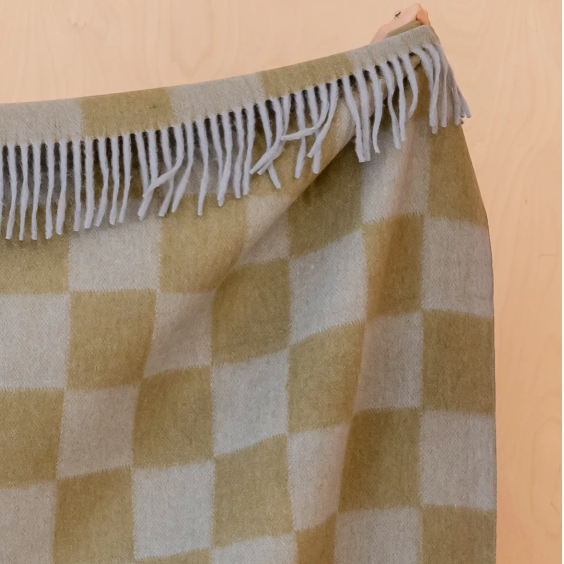 Tbco Lambswool Blanket in Blue Block Check