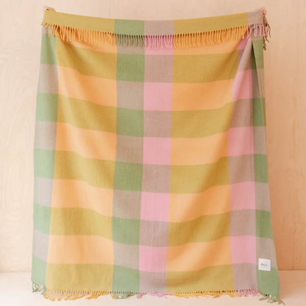Tbco Lambswool Blanket in Green Block Check full photo