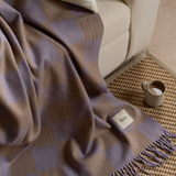 Tbco Lambswool Blanket in LIlac and Coffee Check folded