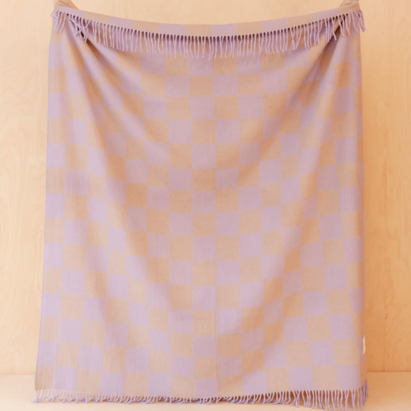 Tbco Lambswool Blanket in LIlac and Coffee Check full