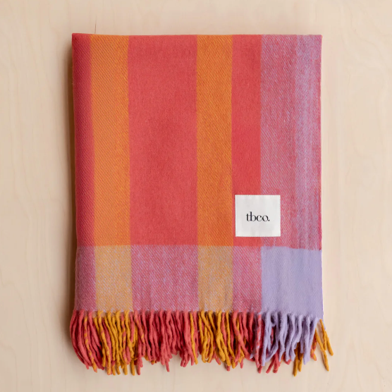 Tbco Lambswool Blanket in Orange Frame Check folded