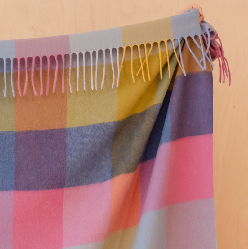 Tbco Lambswool Blanket in Pink Block Check