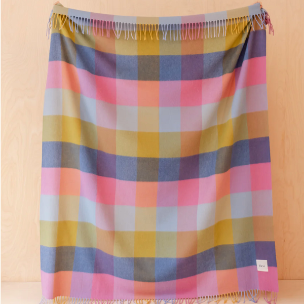 Tbco Lambswool Blanket in Pink Block Check full