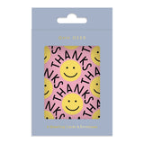 Pack of greeting cards with smiley faces and 'THANKS' text on a pink background, branded 'Ohh Deer'.