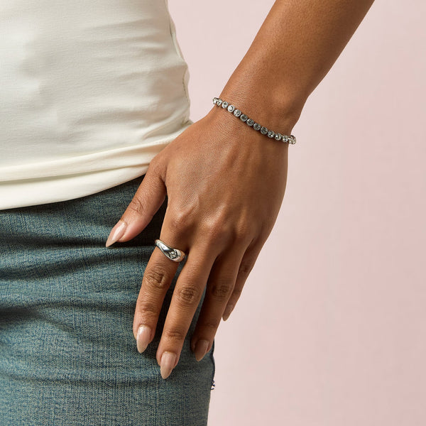 Tomi Silver Crystal Tennis Bracelet on model 2