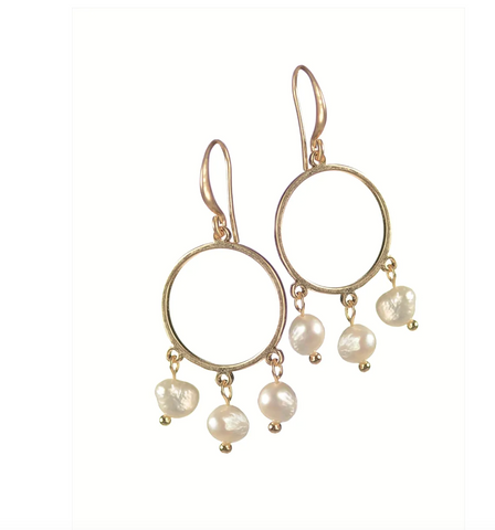 Tryptich of Pearls Earrings - Pearl/Worn Gold