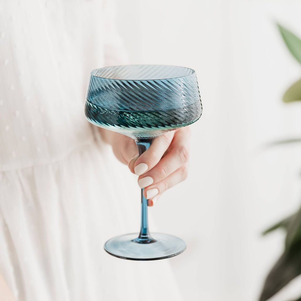Twist Champagne Coupe Glass - Blue or Green (Close Up)