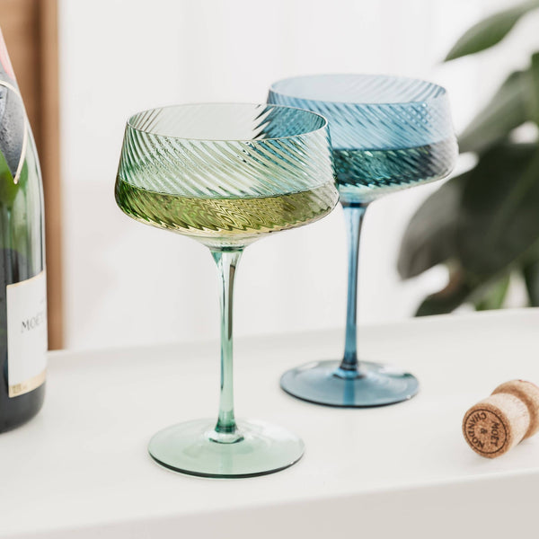 Twist Champagne Coupe Glass - Blue or Green (Full)