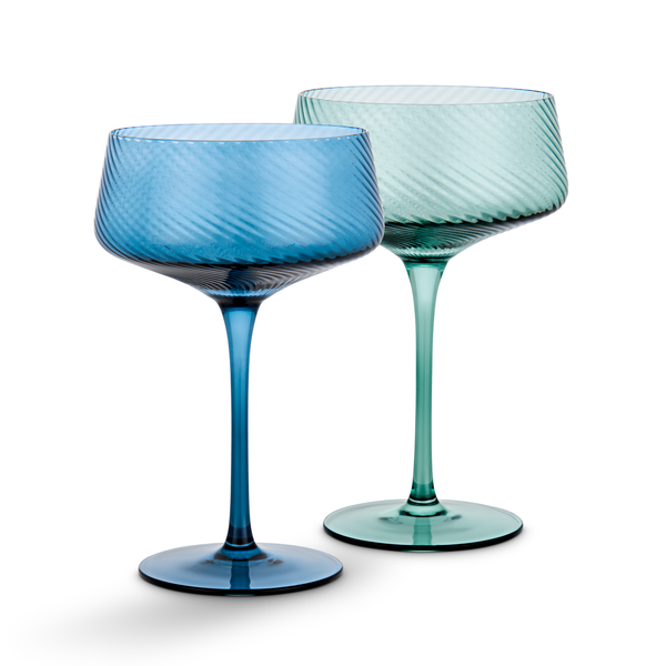 Twist Champagne Coupe Glass - Blue or Green