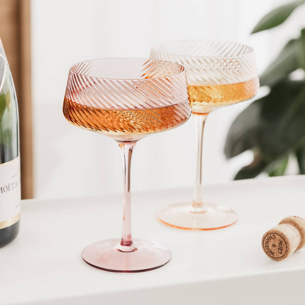 Twist Champagne Coupe Glass - Pink or Peach (Full)