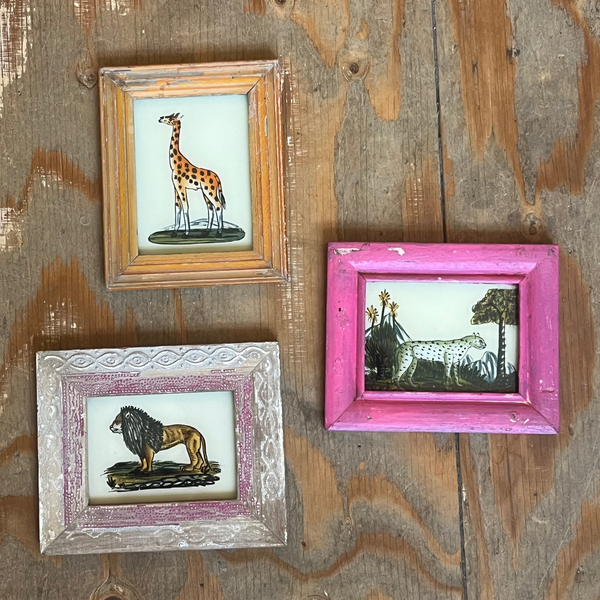 VIntage Glass Framed Paintings Jungle Animals - Small