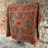 Vintage Embroidered Green Kantha Throw