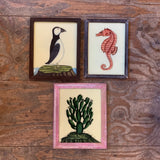 Vintage Glass Framed Painting Animals Wildlife - Medium