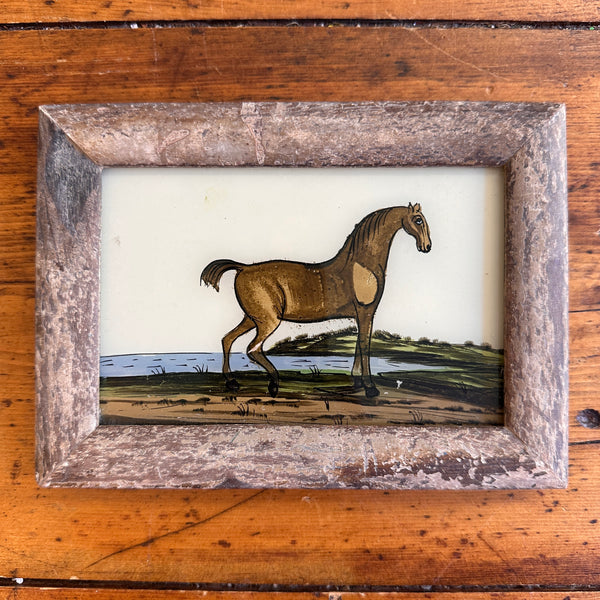 Vintage Glass Framed Painting  - Horse Small vintage frame