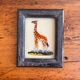 Vintage Glass Framed Painting Animals - Giraffe mini