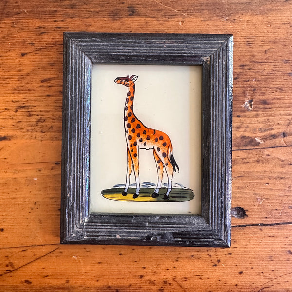 Vintage Glass Framed Painting Animals - Giraffe mini
