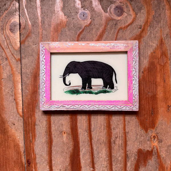 Vintage Glass Framed Painting Animals  Medium elephant