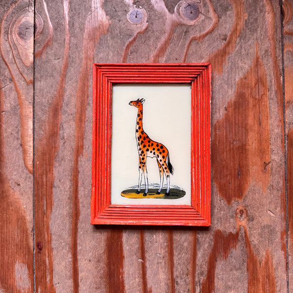 Vintage Glass Framed Painting Animals  Medium giraffe