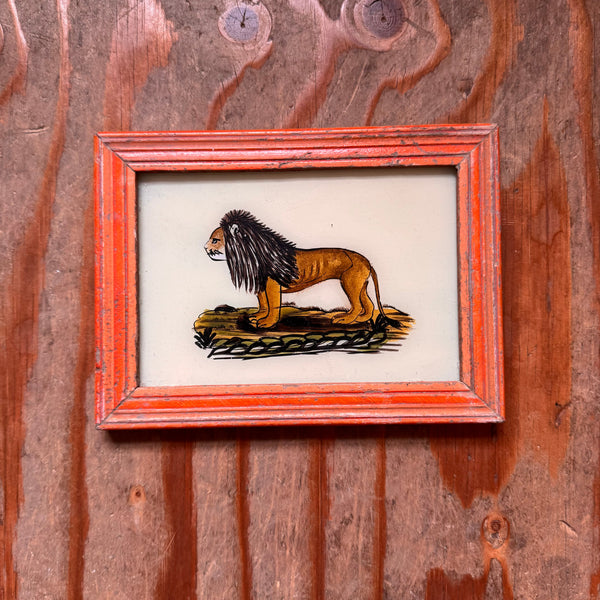 Vintage Glass Framed Painting Animals  Medium lion