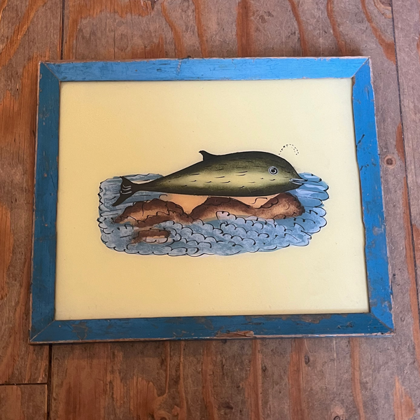 Vintage Glass Framed Painting Animals - Medium