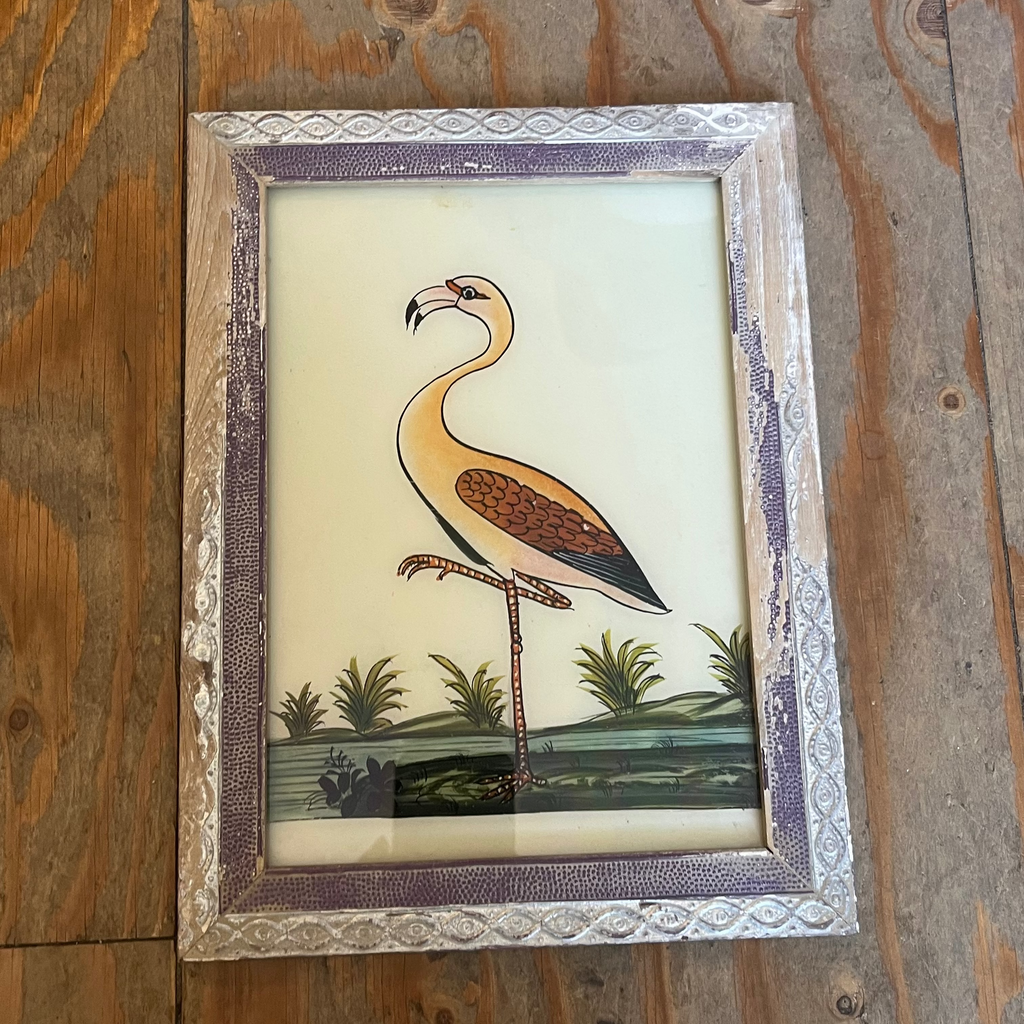 Vintage Glass Framed Painting Animals - Medium